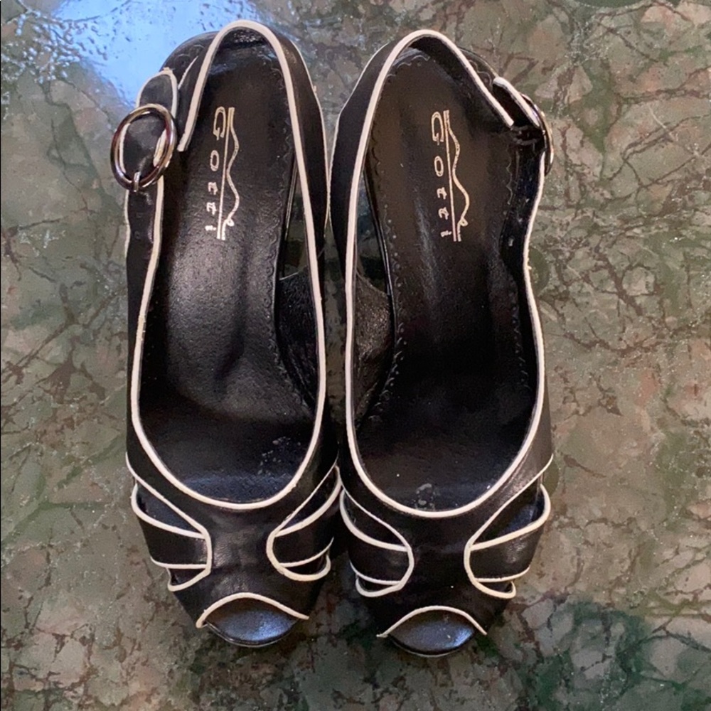 Leather Black and White Wedges